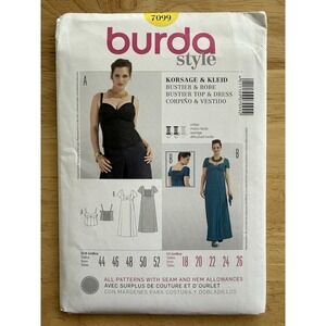 Burda Style Pattern 7099 Close-Fitting BUSTIER TOP‎ & DRESS Size 18-26 UC FF